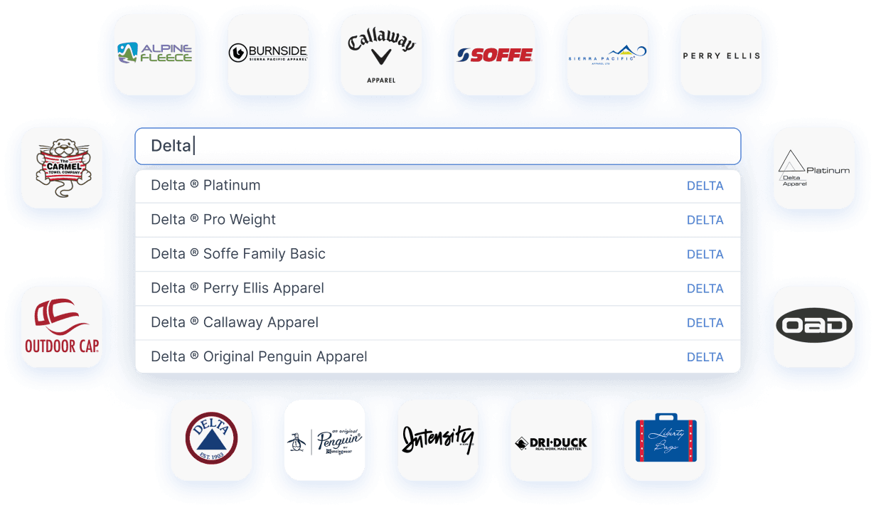 Screenshot of the application displaying a search bar with the query 'Delta'