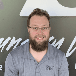 A company logo, A picture of a person