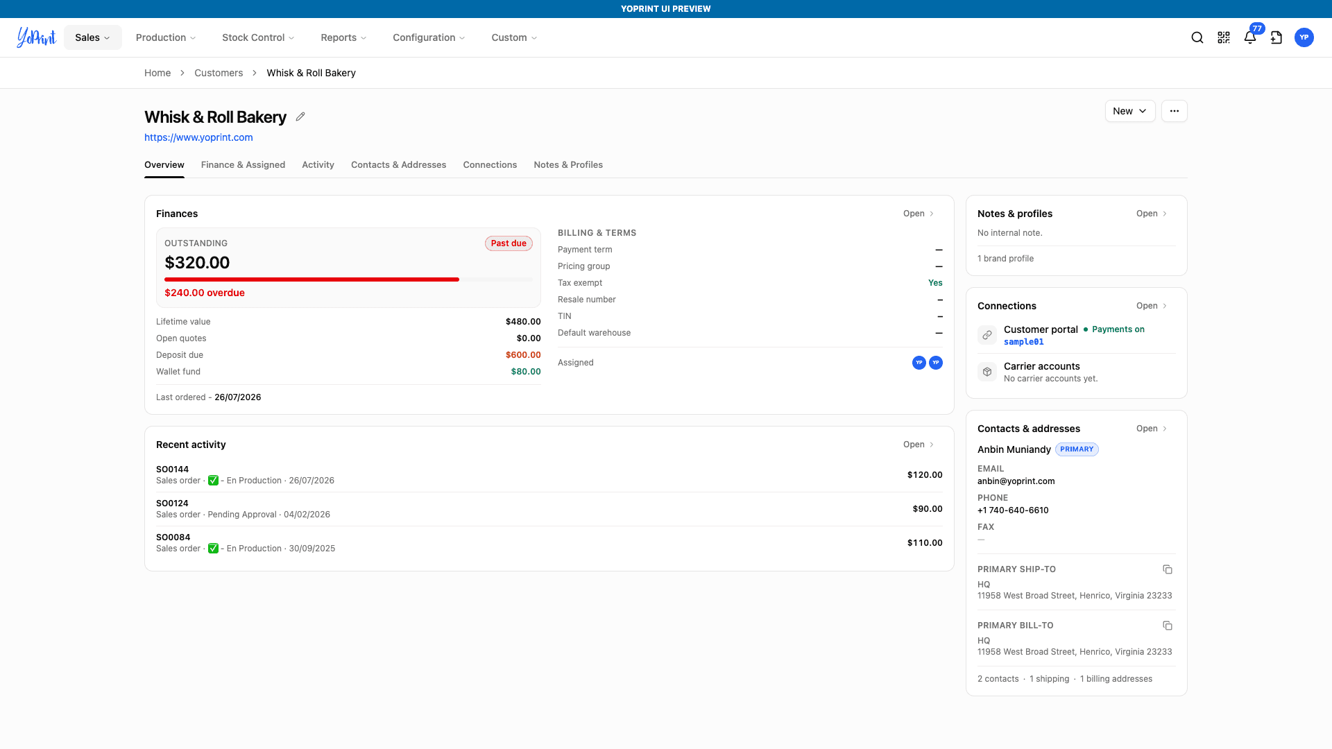 The new light-mode customer Overview, using tabs, summary cards, and grouped customer information.