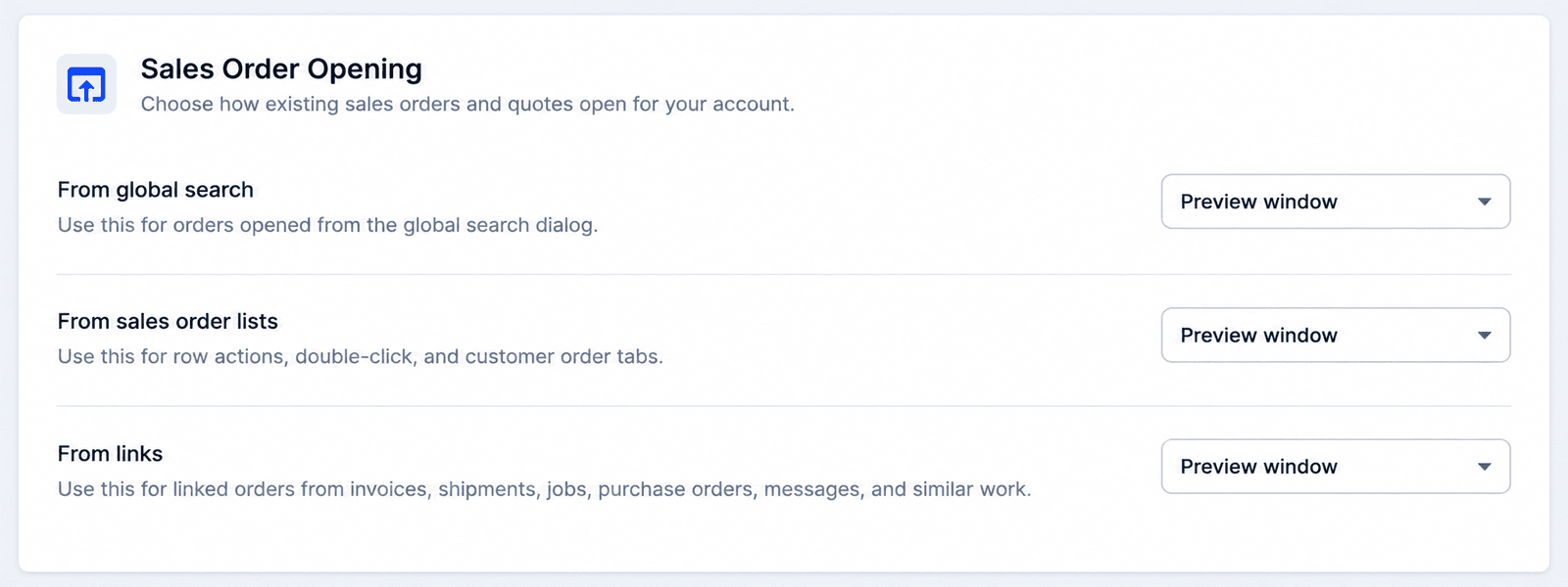 Sales Order Opening preferences in the YoPrint profile page.