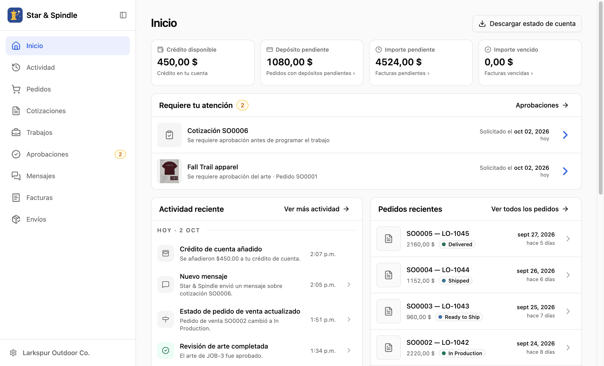 Customer Portal home page displayed in Spanish (beta).
