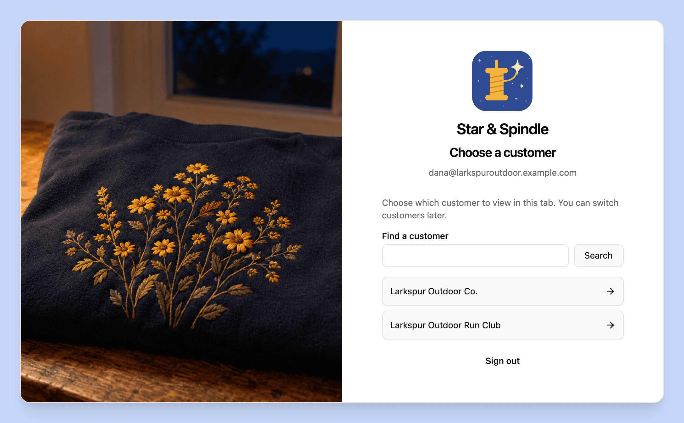 Account selector for customers with multiple accounts at the same shop.