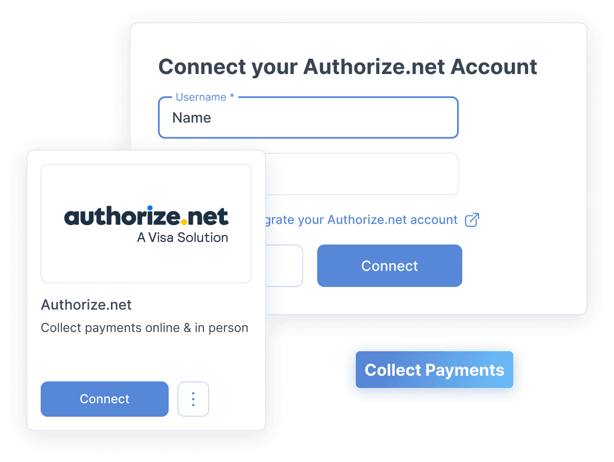 Screenshot of connecting an Authorize.net account