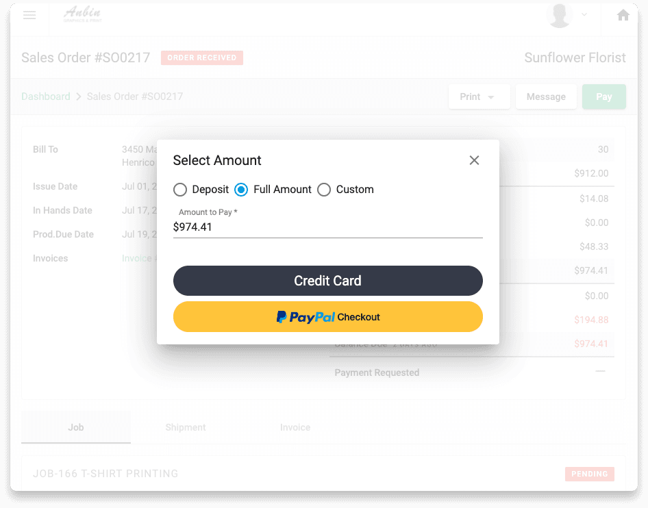 Screenshot of the online payment collection feature in the application