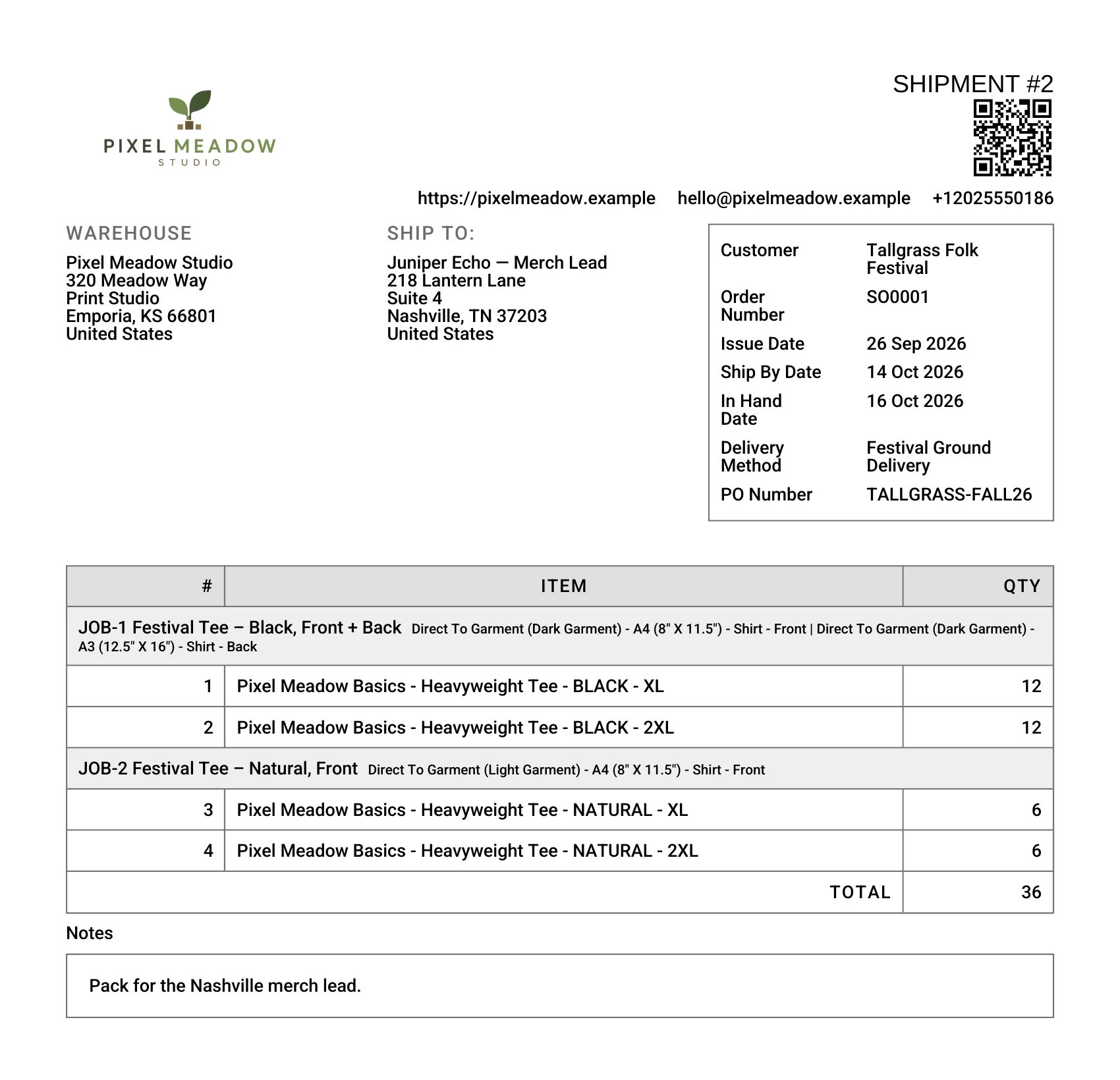 The packing slip for the partial shipment.