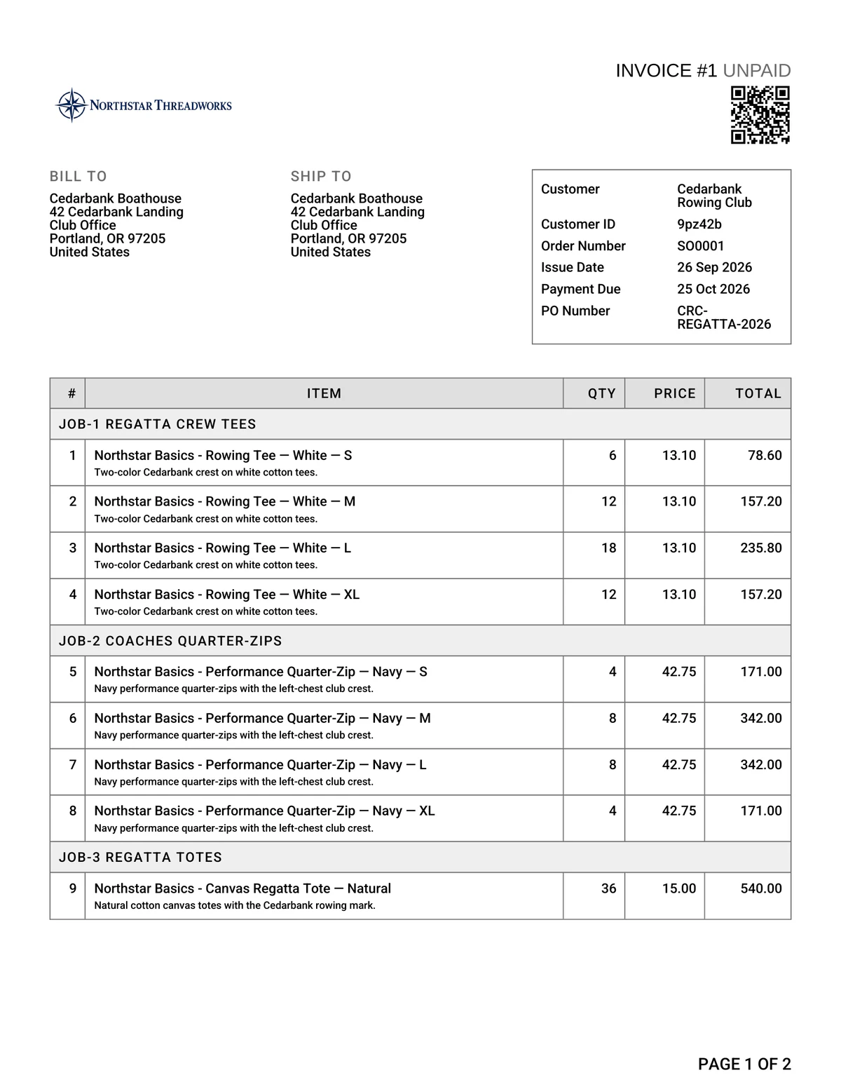 A printed invoice with its code in the header