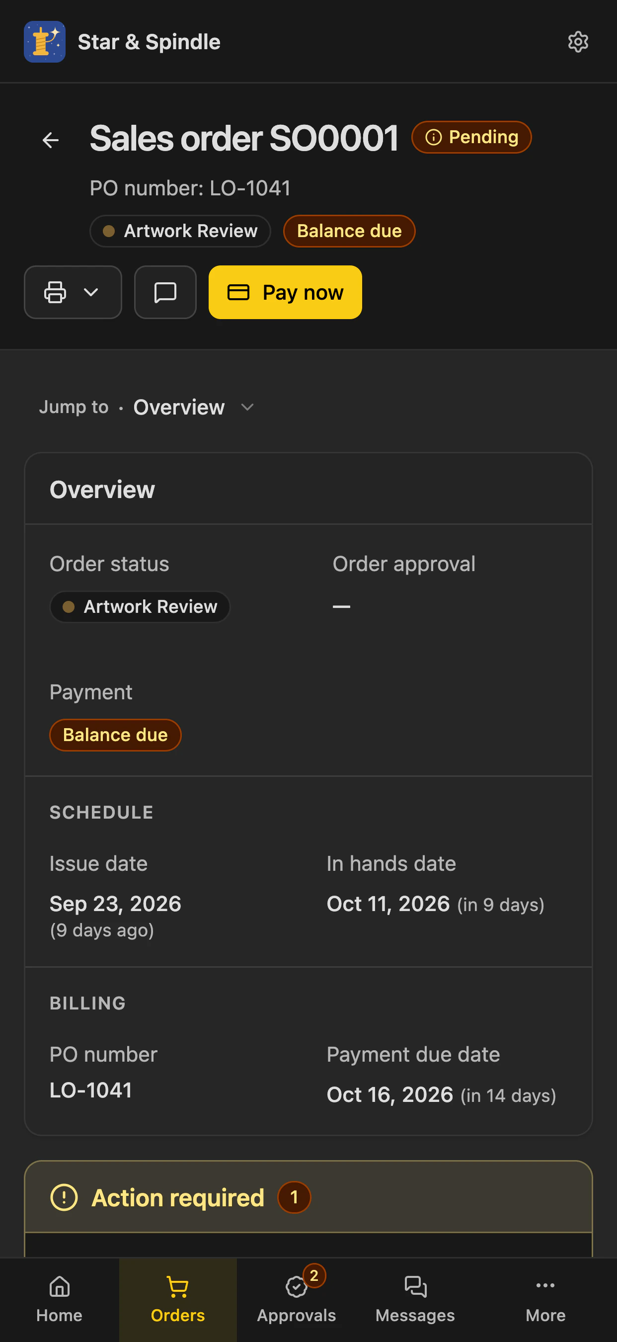 The same order on a phone in dark mode