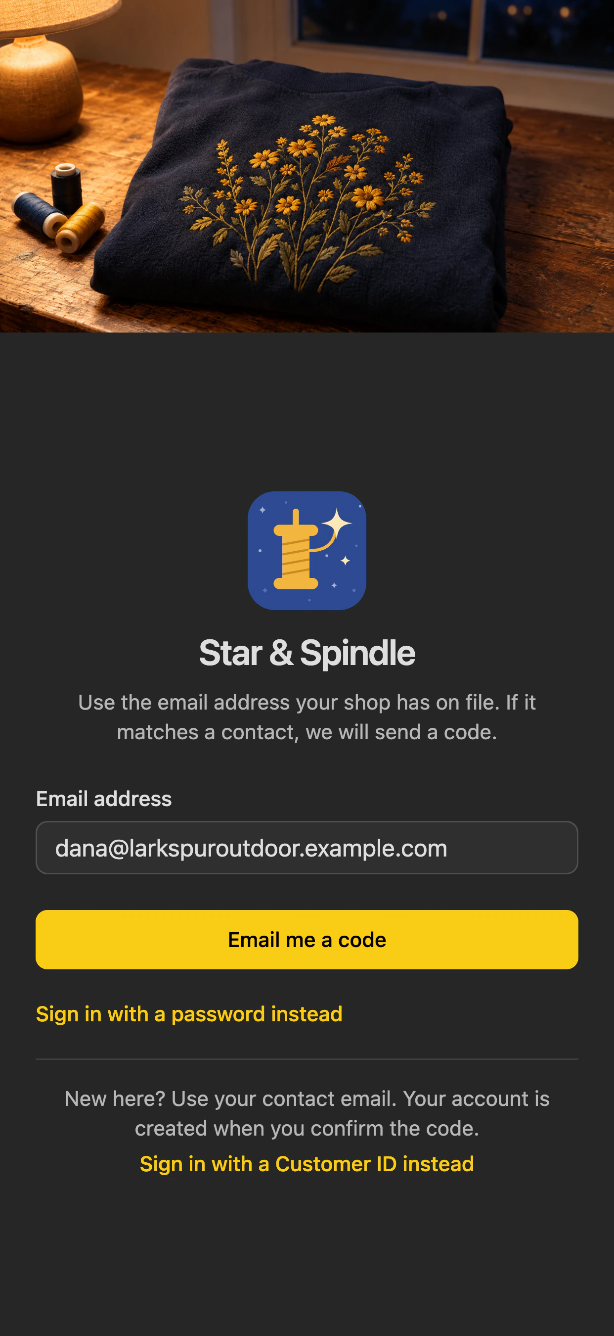 The same sign-in on a phone in dark mode