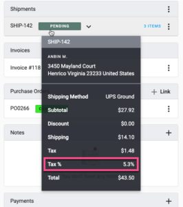 YoPrint Shipment Tax Popover Info