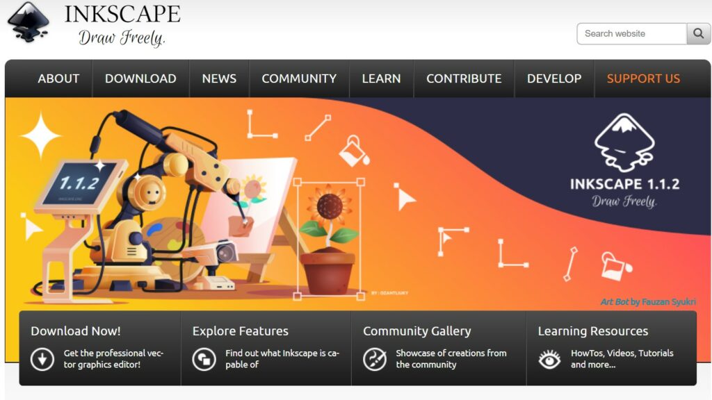 Screenshot of the Inkscape website.