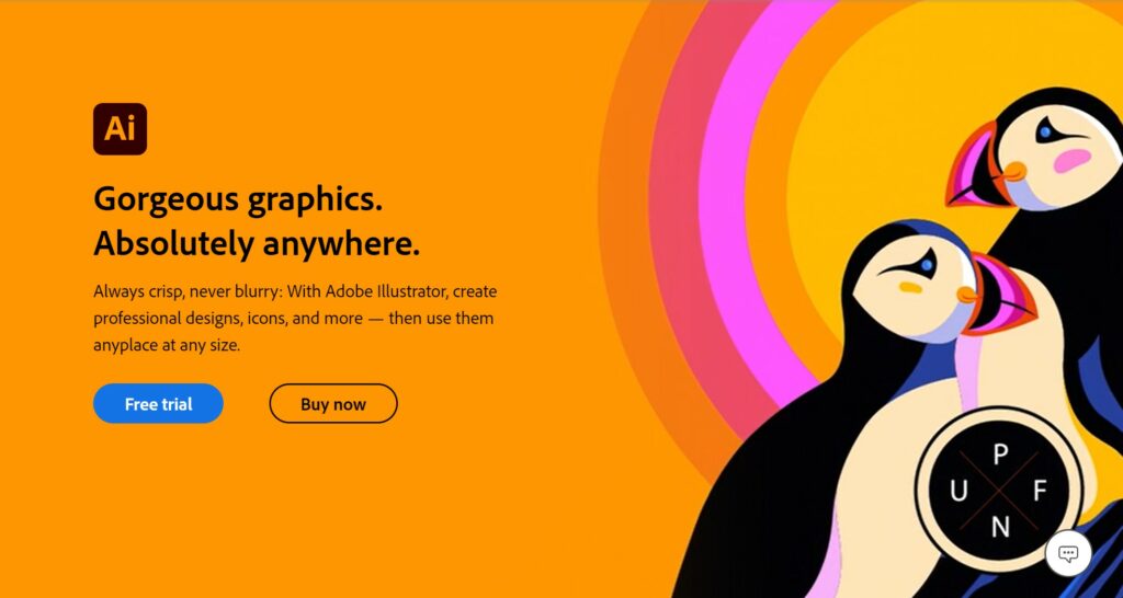 Screenshot of the Illustrator page on the Adobe website. 