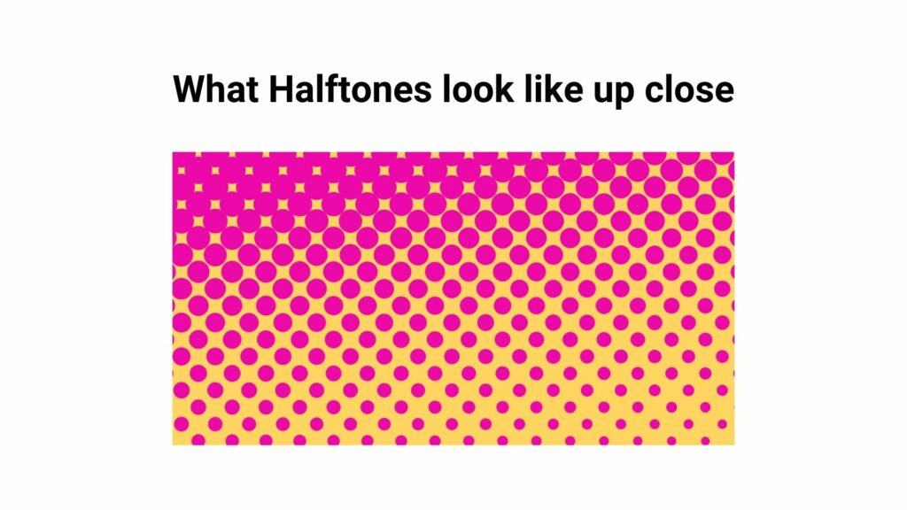 An image of what halftones look like up close, with pink and yellow circles.
