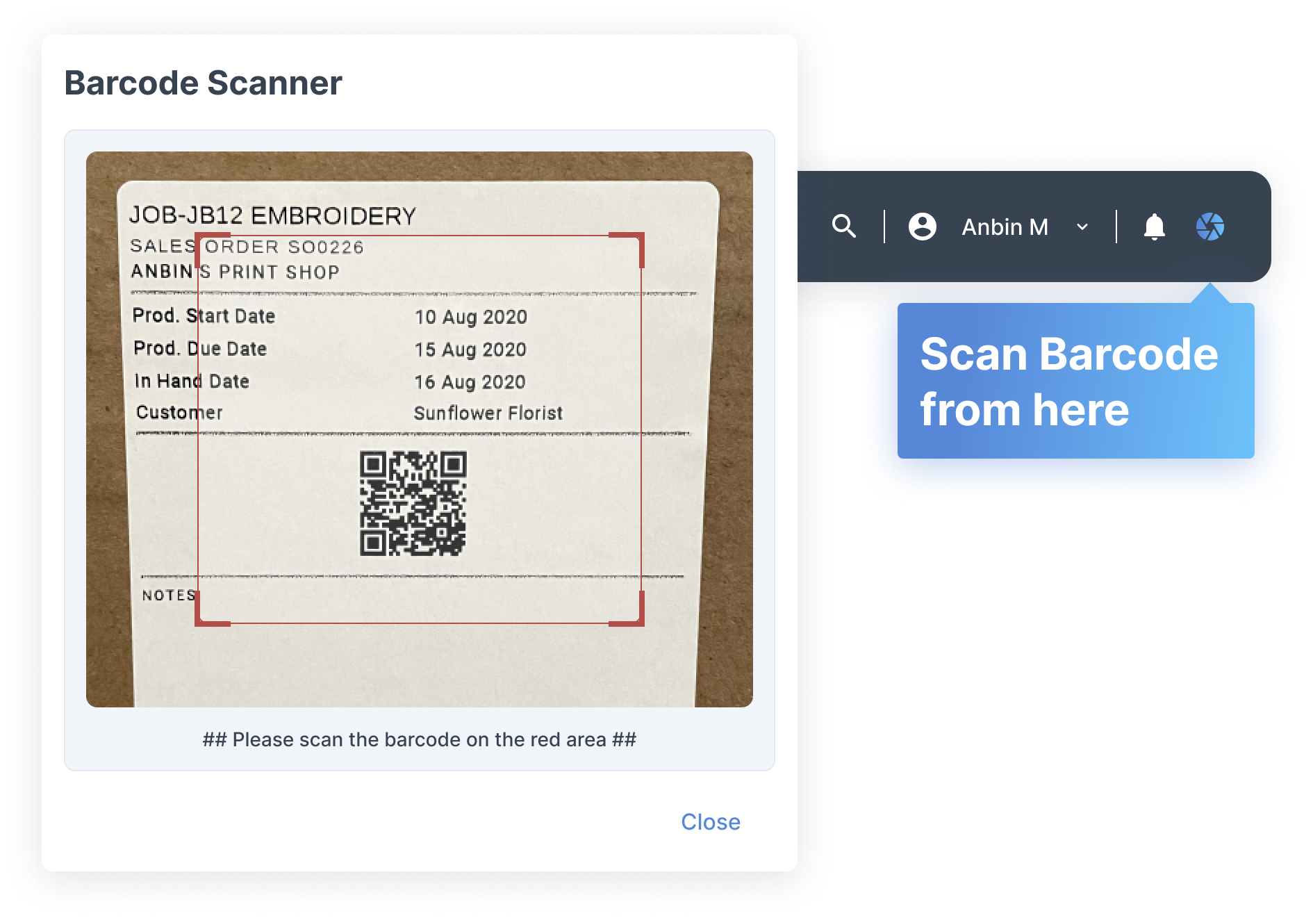 YoPrint In App Barcode Scanner