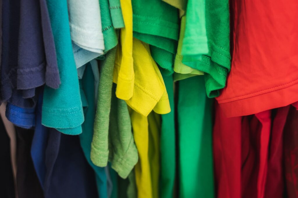 A row of colored shirts
