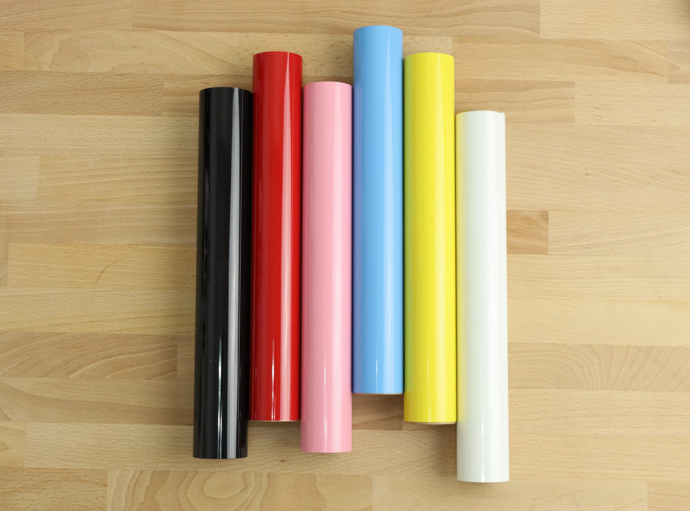 A row of vinyl sheet rolls