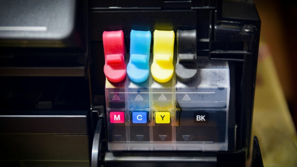 Ink cartridges loaded in a printer
