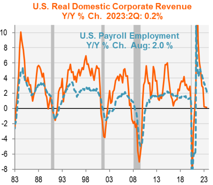 US real domestic corporate revenue, year-over-year change